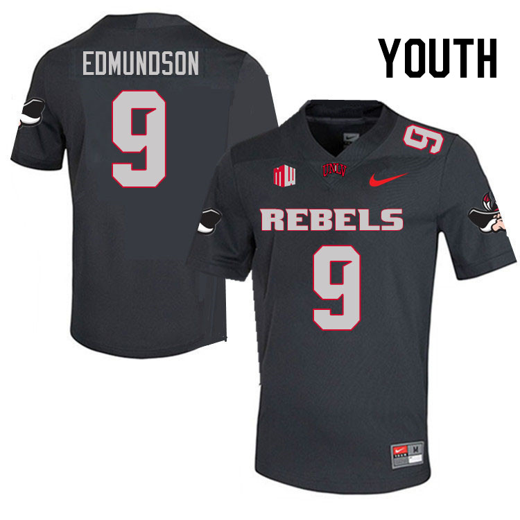 Youth #9 Bo Edmundson UNLV Rebels College Football Jerseys Stitched Sale-Charcoal - Click Image to Close